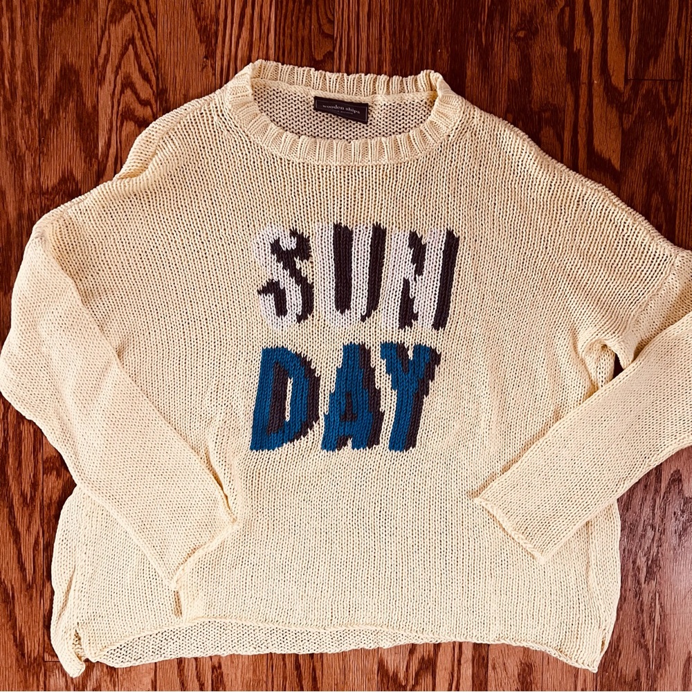 Wooden Ships Lt Yellow and Blue Sun Day Crew Neck Sweater small medium